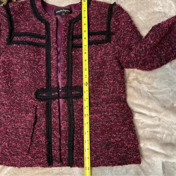 NANETTE LEPORE Tweed Blazer Jacket  Size 6 Plum Black Wool Blend Lined - Picture 12 of 12